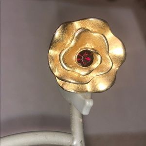 Golden Rose Cocktail Ring with Red Accent Stone